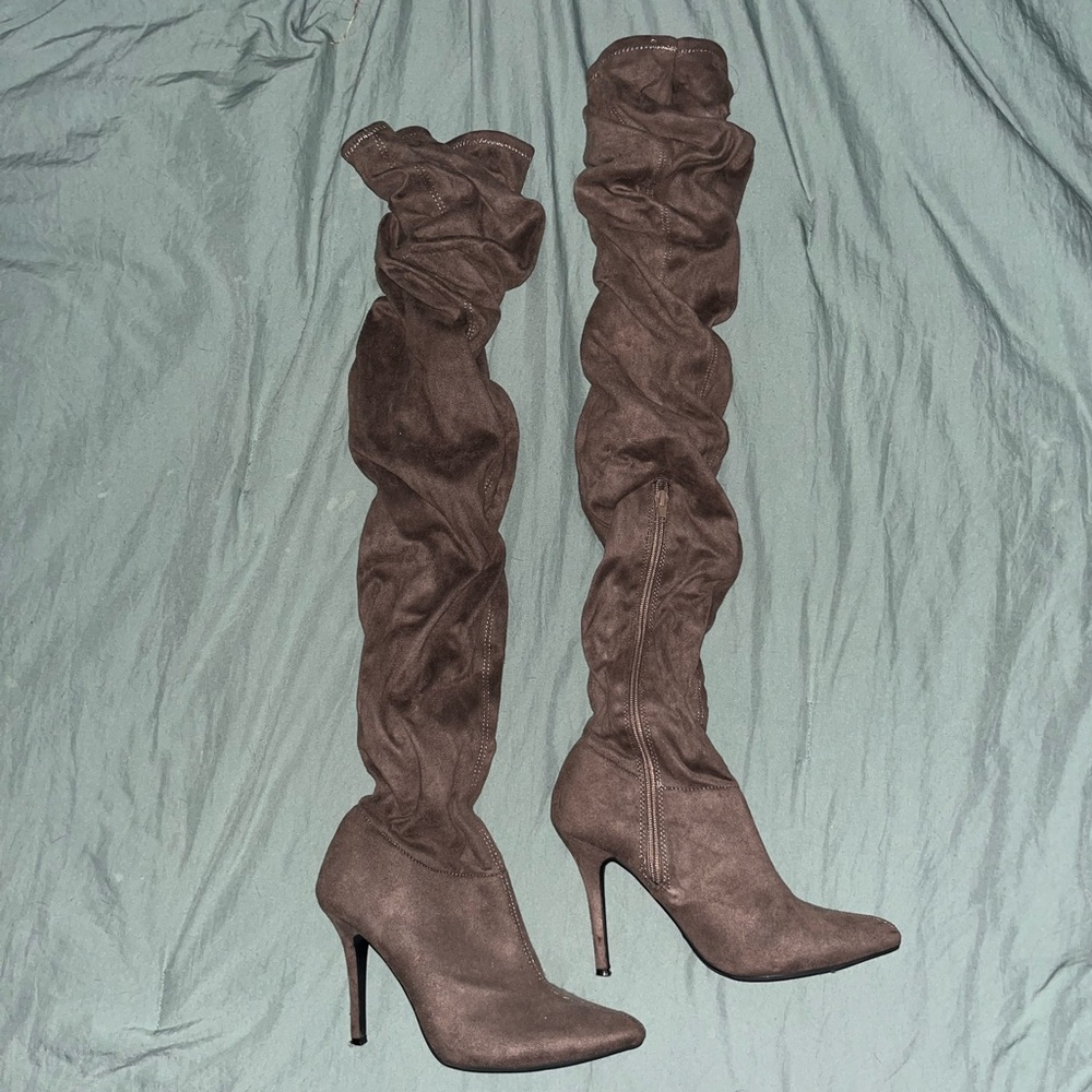 Women’s Taupe Valencia Suede Thigh High Boots